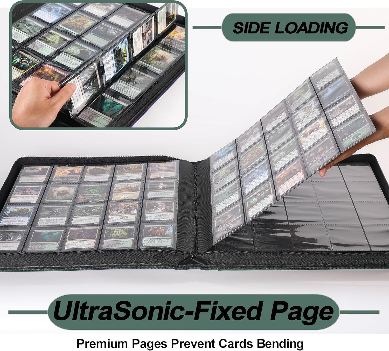 Premium 2000 Pocket Card Binder - Ringless Trading Card Album Fits 2000 Cards | Blackish Green