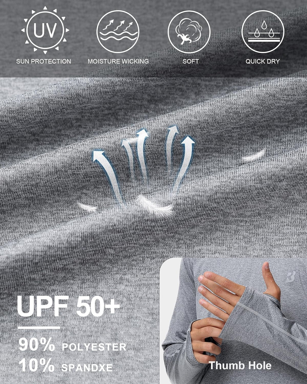 Roadbox Men's Fishing Shirt - UPF 50+ Long Sleeve UV Protection Hoodie for Hiking & Running
