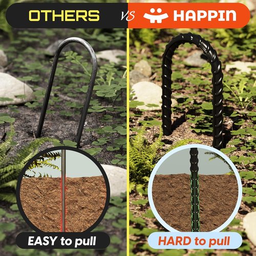 Happin® Heavy-Duty Trampoline Anchors - Galvanized Steel Ground Stakes (8 Pack, Black)