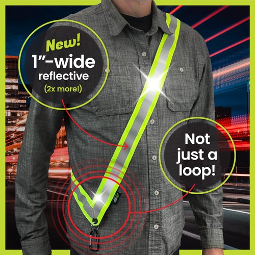 MOONSASH XL Reflective Sash for Night Walking | Replaces Reflective Vest Safety Vests & Reflective Running Vest | Perfect Reflective Running Gear | A Must Walking at Night or Biking at Night.