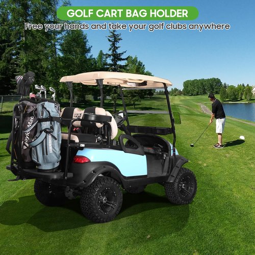 10L0L Upgraded Golf Cart Bag Holder Bracket for Most 2+2 Golf Cart Rear Seat with 1 Inch Square Tube,No Drilling Attachment Adjustable for Yamaha, EZGO and Club Car