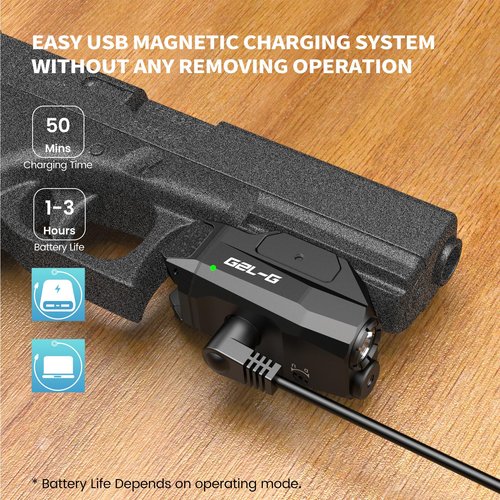 VOTATU G2L-G Pistol Light Laser Combo, 1000 Lumens Strobe Function Flashlihgt and Green Laser Sight, Adjustable Rail Keys Compatible with GL and Picatinny Rail, Low Profile Rechargeable Weapon Light