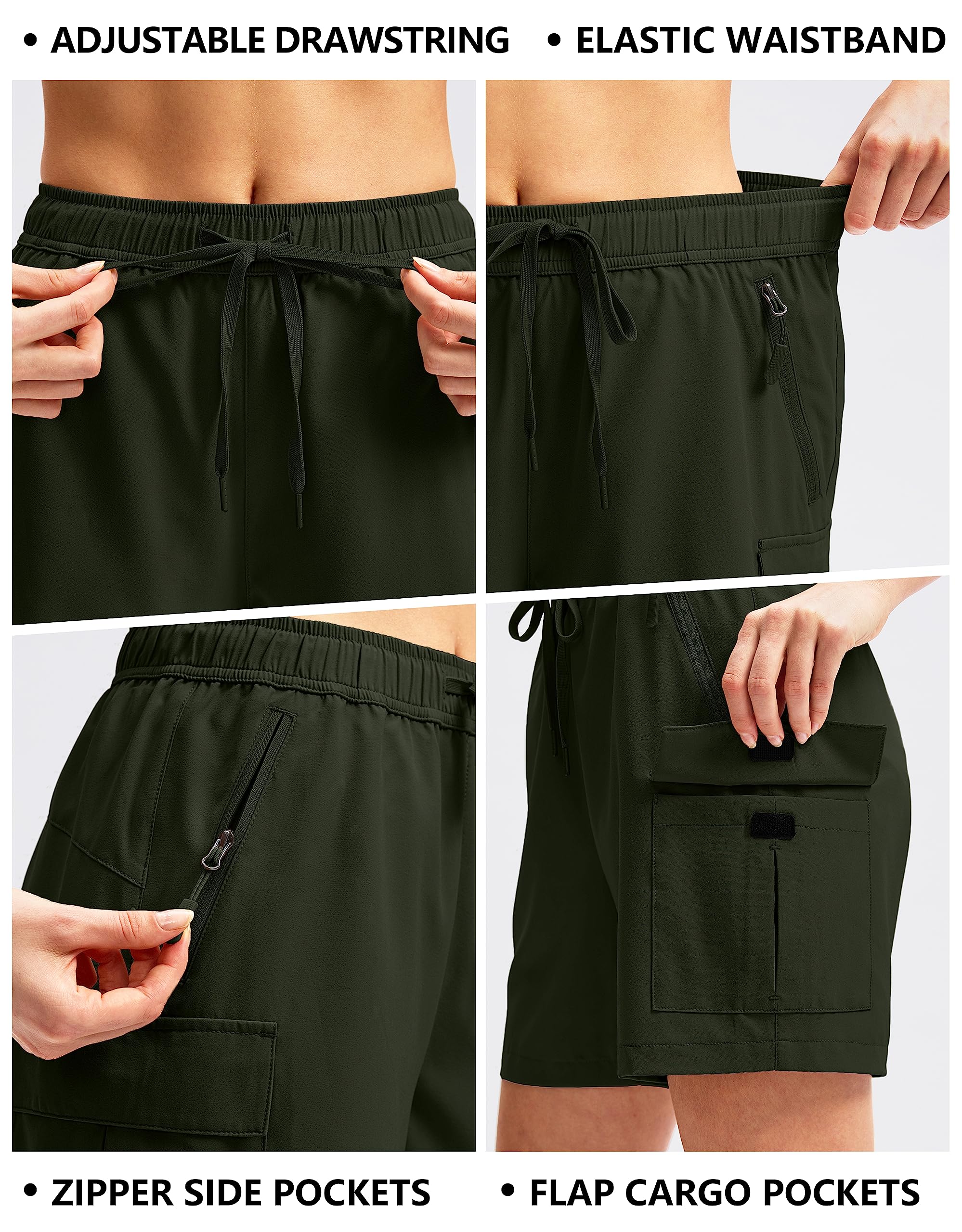SANTINY Women's 5''/ 7''/9'' Hiking Cargo Shorts Quick Dry Lightweight Summer Shorts for Women Athletic Golf Zipper Pockets(Army Green_XL)