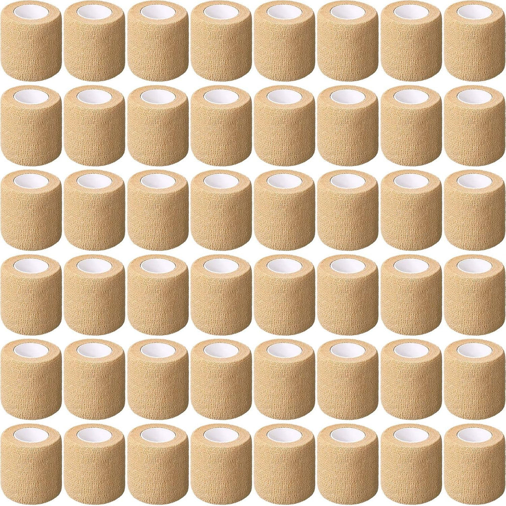 Treela Self-Adhesive Cohesive Bandage Wraps - 64 Pack, 2" x 5 Yards, Elastic & Breathable for Sports & Pets (Beige)