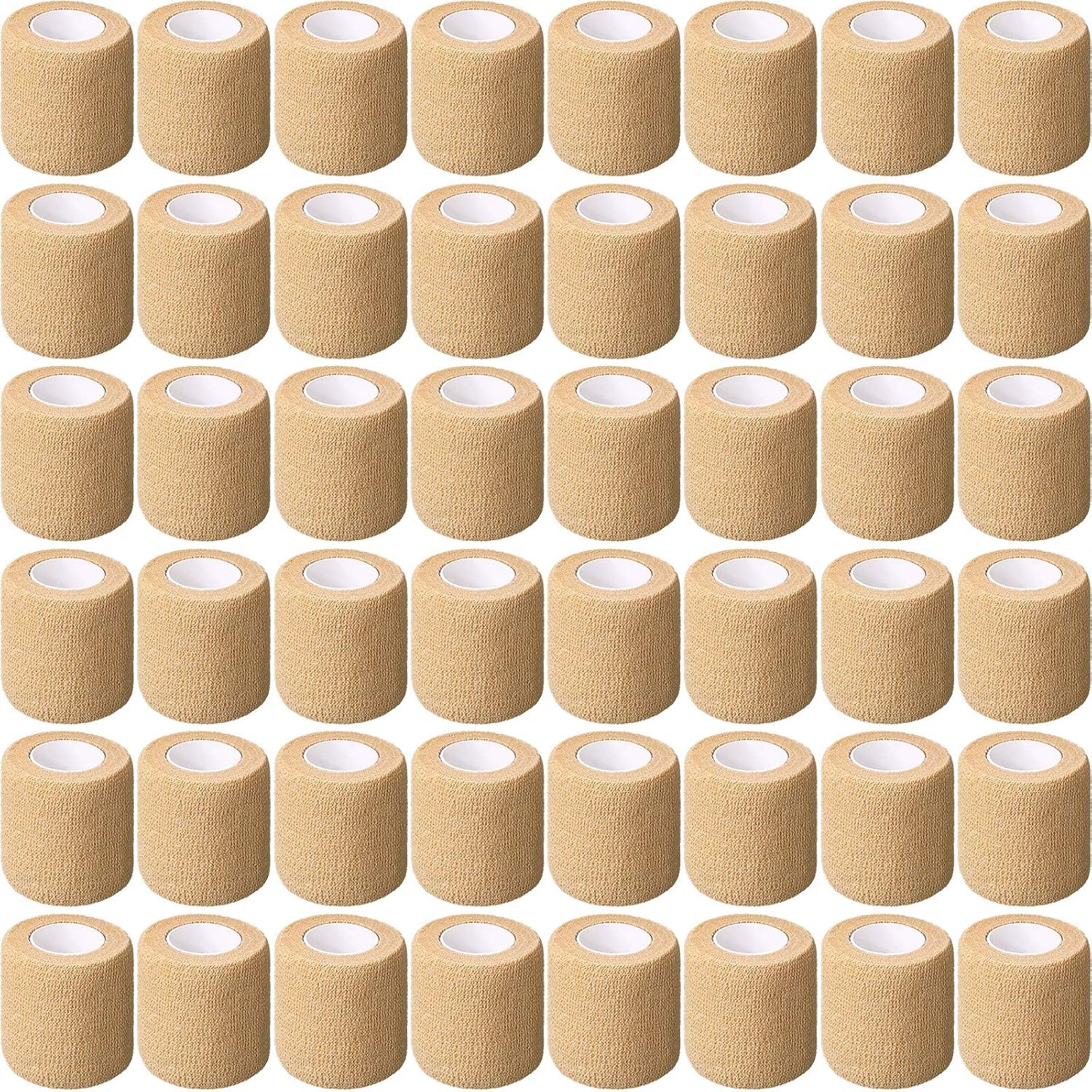 Treela Self-Adhesive Cohesive Bandage Wraps - 64 Pack, 2" x 5 Yards, Elastic & Breathable for Sports & Pets (Beige)