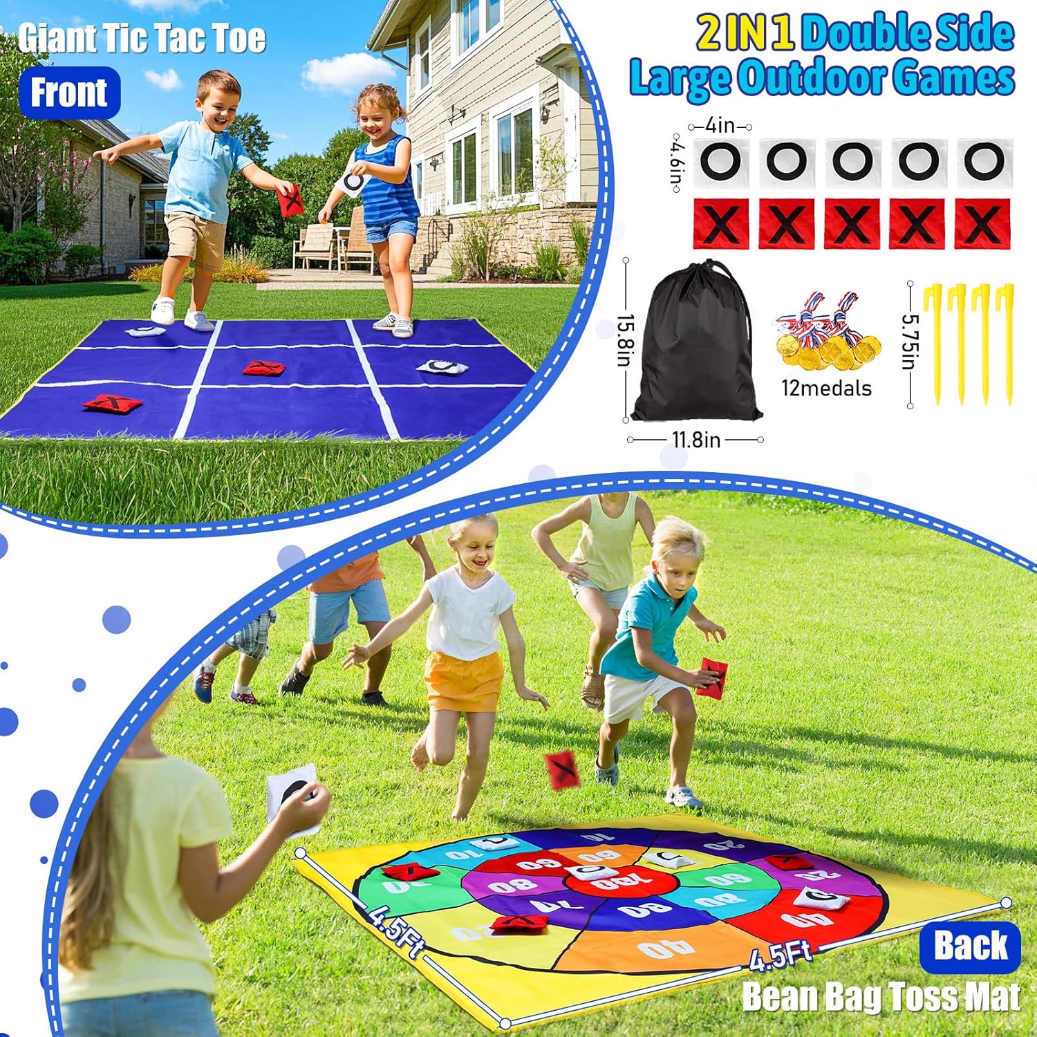 Skiennix 2-in-1 Outdoor Giant Tic Tac Toe & Bean Bag Toss Game - 4.5Ft Double-Sided for Family Fun