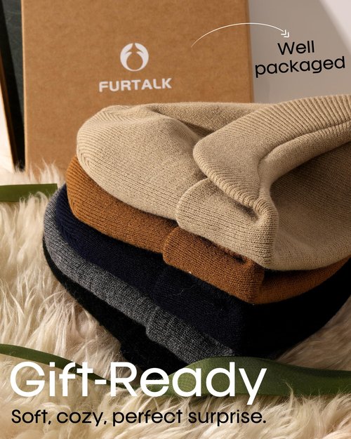 FURTALK Mens Beanie with Brim Thick Knitted Acrylic Beanie for Men Women Warm Outdoor Winter Hat, Black