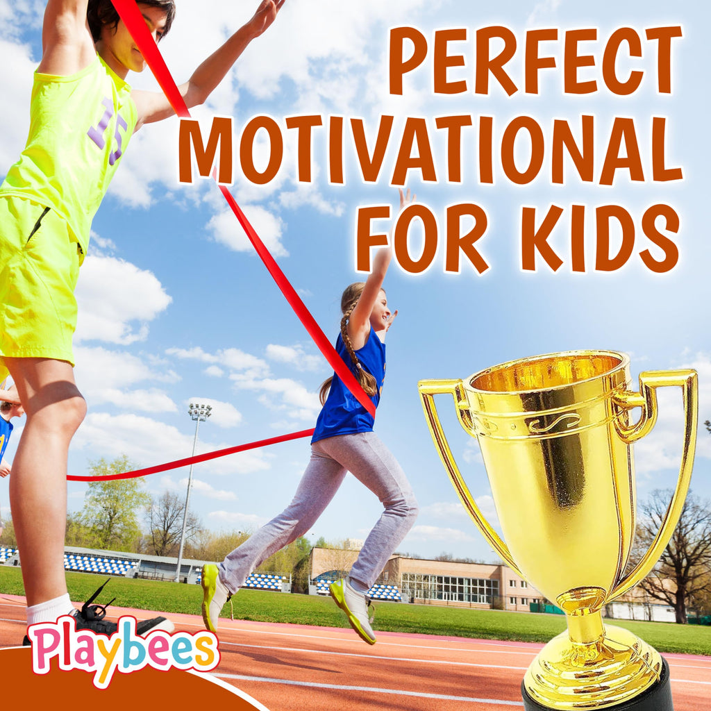 Playbees Plastic Golden Cup Trophy for Kids - 6 Pack - 4 Inch Achievement Prize Awards - Ideal Recognition for School, Sports, Office, Carnival Games - Party Favors, Decor, Props - Motivational