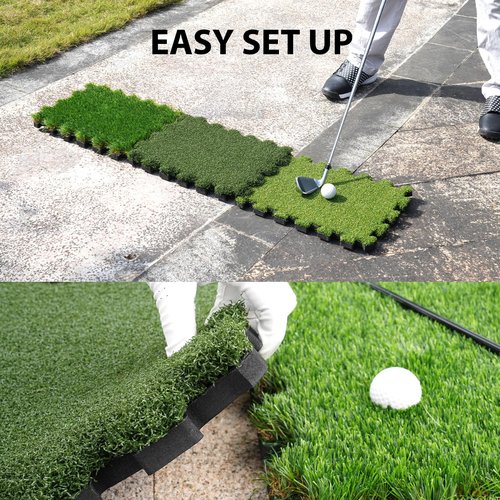 GAIARENA Tri-Turf Golf Hitting Mat Premium Indoor/Outdoor/Backyard Golfing Practice Mat for Home Golf Simulators, Thick EVA Foam Base & Tri-Turf Tiles Rough Driving Course Grass, Gift for Avid Golfers