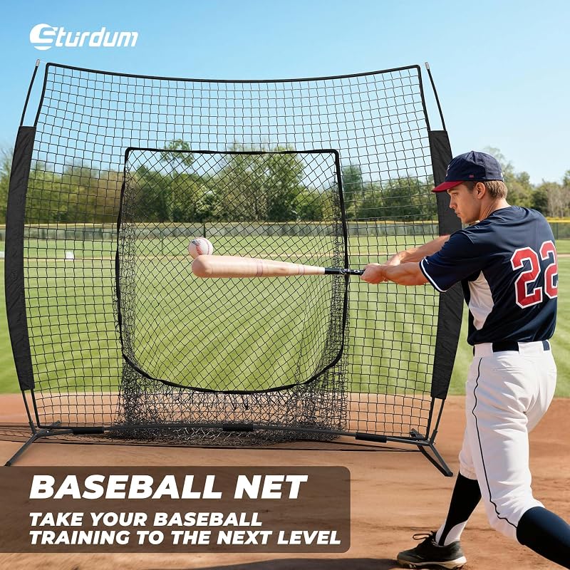 7x7ft Baseball Net for Batting Hitting Pitching - Black, 90-Second Setup