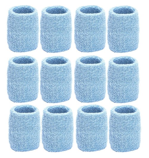 Unique Sports Wristbands/Sweatbands Pack of 12 (6 Pair) Light Blue
