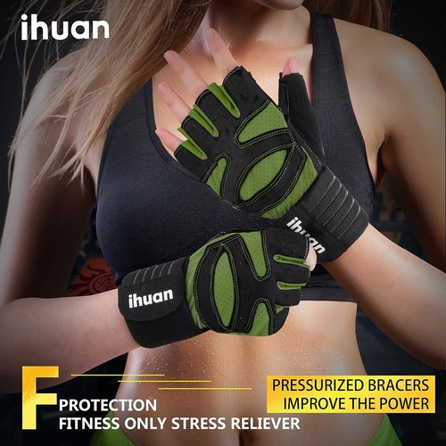Ihuan Weight Lifting Gym Gloves - Ventilated Design with Wrist Wrap Support | Full Palm Protection for Men & Women
