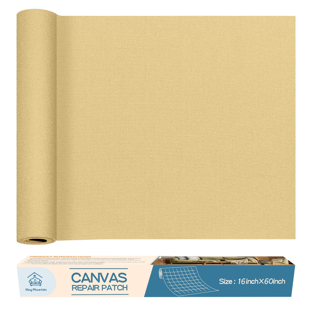 KING MOUNTAIN Canvas Repair Patch 16×60 Inch Self-Adhesive Waterproof Fabric Patch for Sofas, Tents, Furniture,Tote Bags, Car Seats (Beige-1)