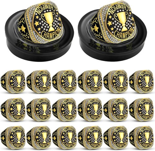 Highergo Championship Rings Set - 20 Pcs Sports Trophy Rings with Display Chain & Stand | Perfect for Awards