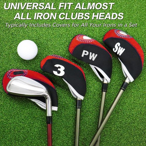 Golf Club Covers Set for Irons Neoprene Iron Head Cover Club Protector 10Pcs with/Without Top Window Accessories for Men Women (Red(with Top Window))