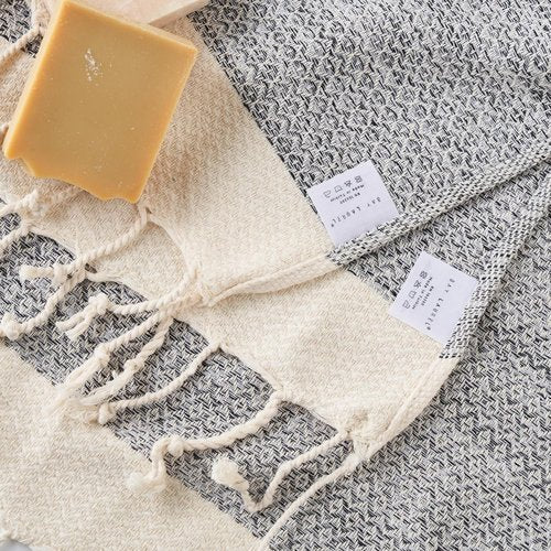 BAY LAUREL Turkish Hand Towels - Soft & Absorbent Decorative Set of 2 | Boho Gray 15x26 Inches for Bathroom, Gym & Spa