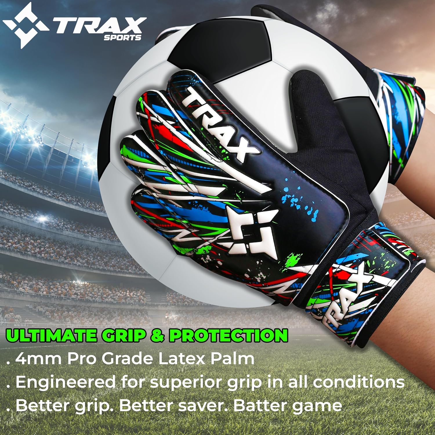 Skiennix Soccer Goalie Gloves - Youth & Adult Football Goalkeeper Gloves with 4mm Anti-Slip Grip & Wrist Protection