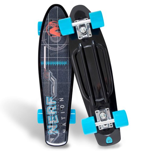 Flybar 22 Inch Complete Plastic Grip Tape Cruiser Skateboard Custom Non-Slip Deck Multiple Colors (NERF Blue Black)