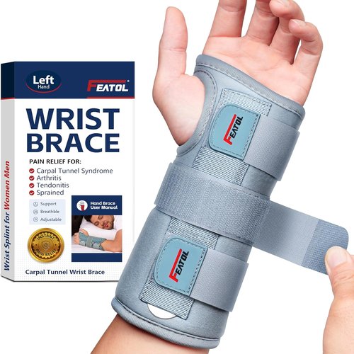 FEATOL Wrist Brace - Adjustable Carpal Tunnel Support for Left Hand | Night Sleep Splints, Large/X-Large