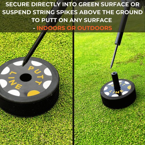 Putt Line Two-Way Putting Alignment System - Golf Training Aid with Target Pucks & String Line - Indoor/Outdoor Practice Tool for Perfect Alignment & Lower Scores - Premium Putting Trainer