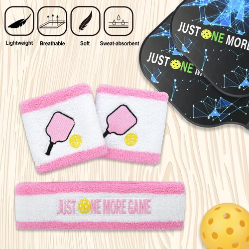 3 Pcs Pickleball Sweatband Set Men Women, Moisture Wicking Sweat Absorbent 2 Wristbands and 1 Headband for Basketball Tennis, Great Gift for Sports