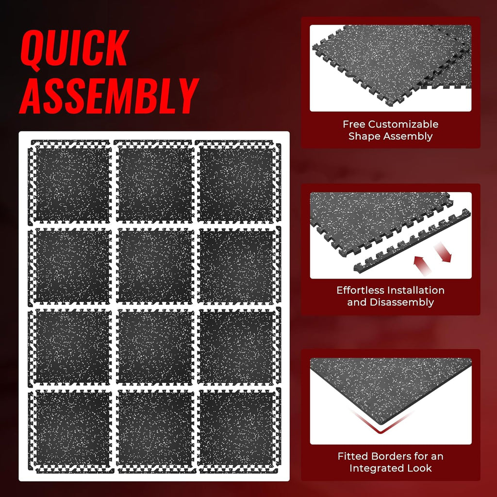 SUPERJARE Exercise Mats - 0.56'' Thick High-Density EVA Foam | 12 Pcs Interlocking Gym Flooring, Black/Grey