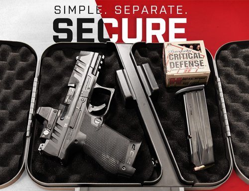 Hornady Dual-Lid Gun Lock Box - Two Compartment Portable Lock Box with Separate Lid and Lock - This Small Gun Safe Stores Handguns and Ammo Separately - Measures 11 x 10 x 2 Inches - Item 95229