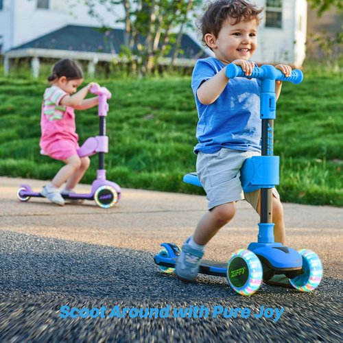 JOVA ZIFFY 2-in-1 Toddler Scooter - Foldable Light-Up 3-Wheel Design for Kids 3-12, Anti-Slip Deck, Adjustable Height