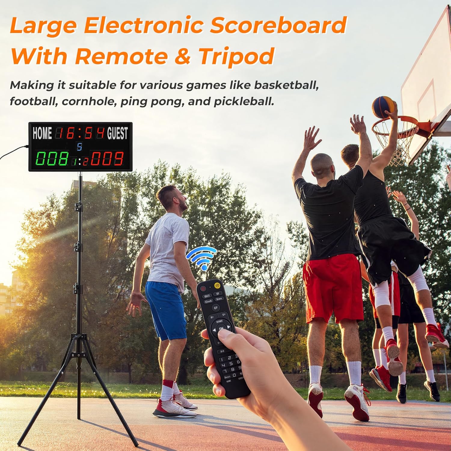 Skiennix Digital Scoreboard - Upgraded Electronic Score Keeper with Remote & Tripod | 12/24h Timer for Sports