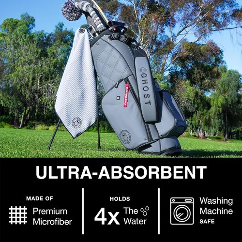 Ghost Golf Magnetic Towel (Caddie) - Premium Ultra-Absorbent Microfiber Golf Towel with Magnet for Golf Carts or Clubs - 18" x 40" Golfing Gear - Waffle Weave Pattern (Dark Grey)