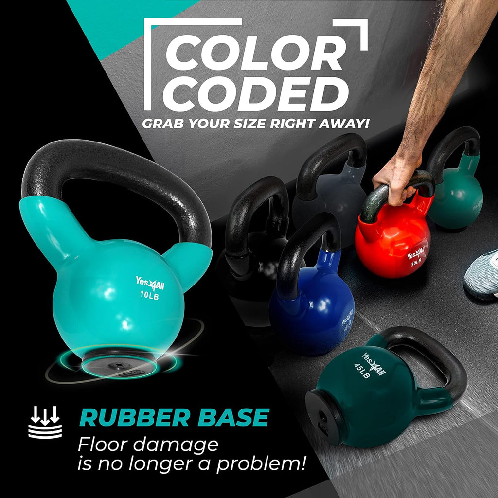 Yes4All Kettlebell Set - Rubber Base Strength Training Weights for Women (10-65 lbs)
