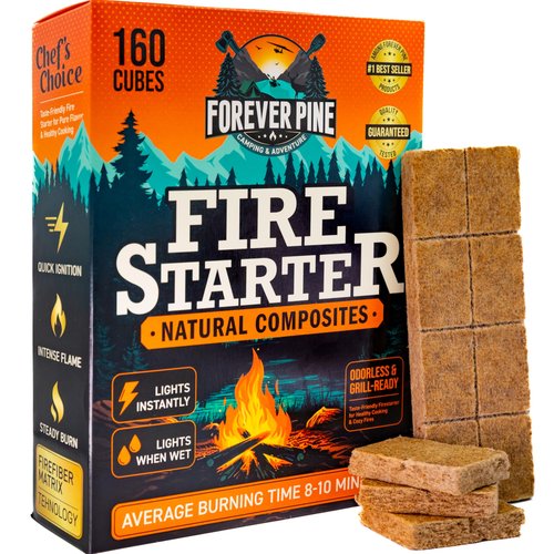 Fire Starter Cubes, 160 pcs - Value Pack - Firestarter Squares for Fireplace, Fire Pit, Wood Stove, BBQ, Charcoal, Pellets, Logs, Sticks Ignition - Natural, Odorless & Waterproof, Indoor & Outdoor