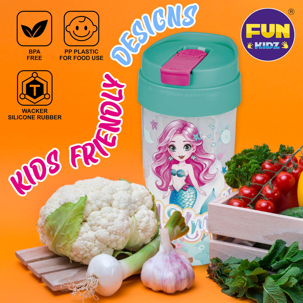 17oz Mermaid Kids Water Bottle, Total My Style Toddler Spout Cover and Carry Handle Design Lid Leak Proof BPA free Cup for Girls Ages 3+ Dishwasher Safe for Sports School Travel with Silicon Straw