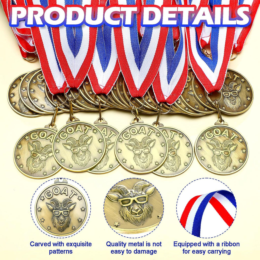 Remuuly Goat Medals - 30-60 Pcs MVP Awards with Neck Ribbon | Gold Champion Trophies for Sports Events