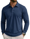 Magcomsen Mens Long Sleeve Polo Shirt - Breathable Athletic Golf Style Navy Large