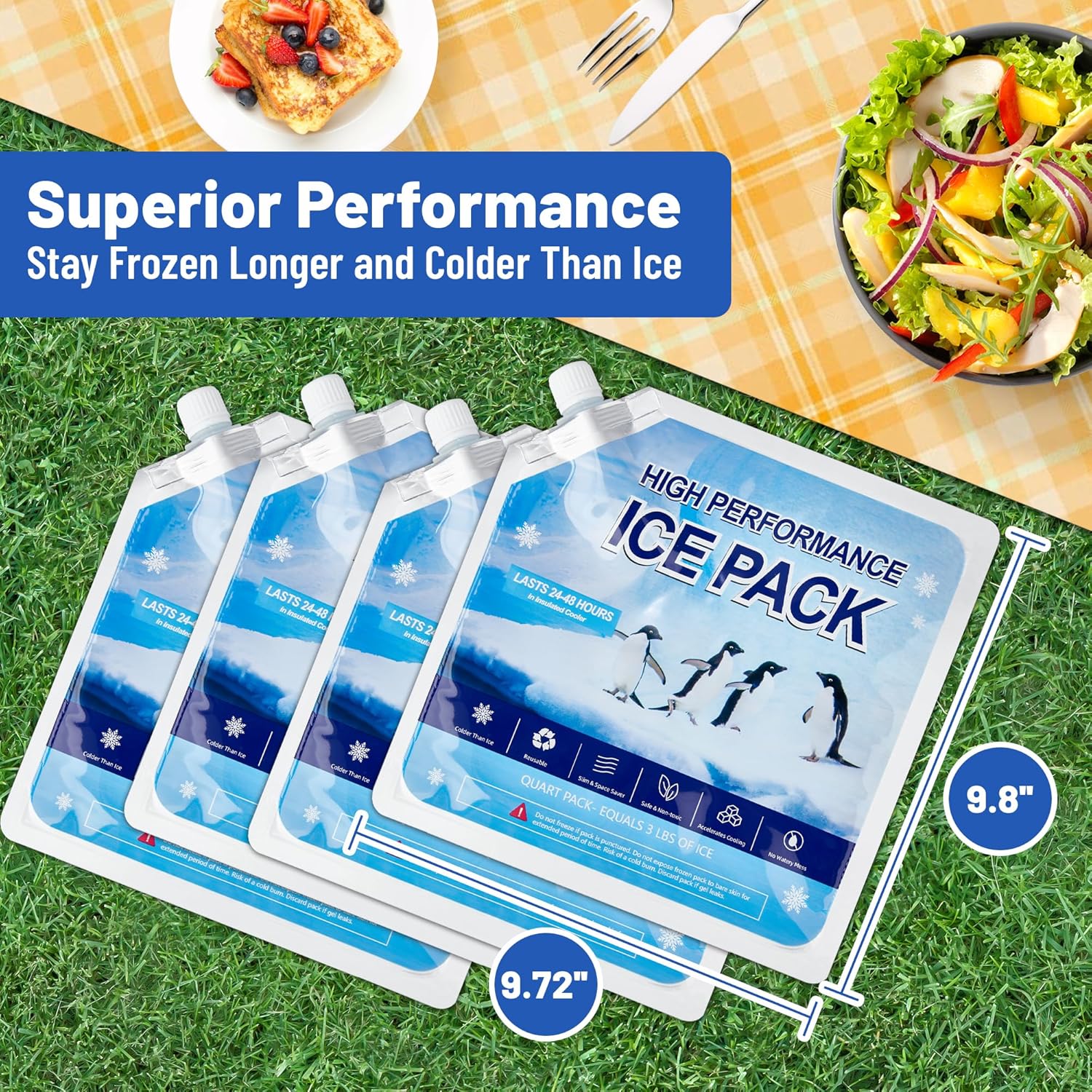 Skiennix Reusable Ice Packs - 4 Pack Freezer Ice Packs for Lunch Boxes & Camping Gear