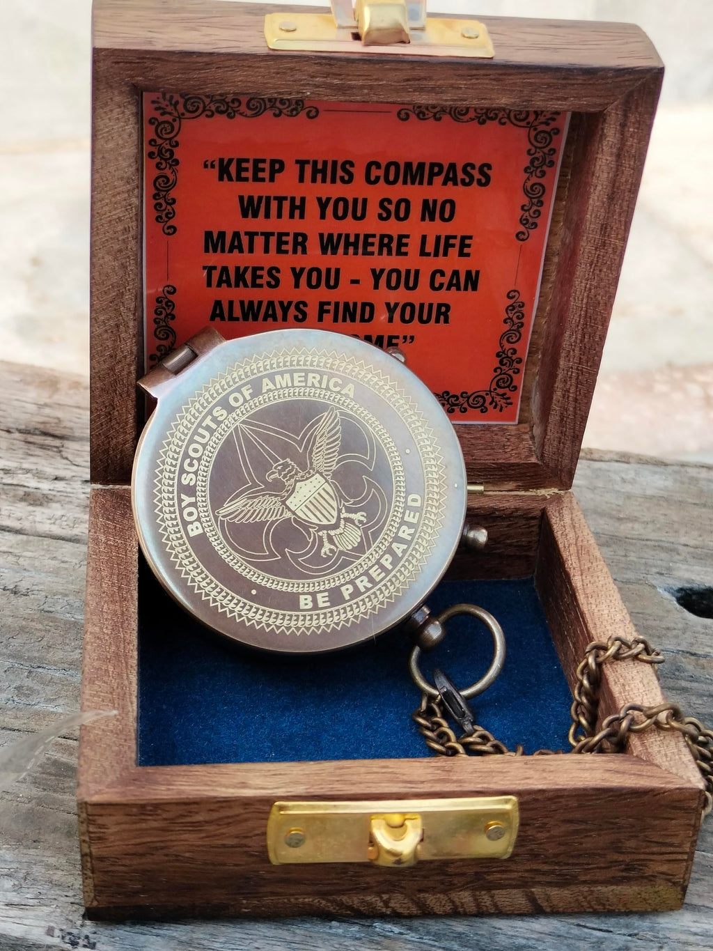 SAYRA NAUTICALSS Personalized Brass Compass | Vintage Brass BOY Scout Oath Compass Personalized Compass with Woooden Box