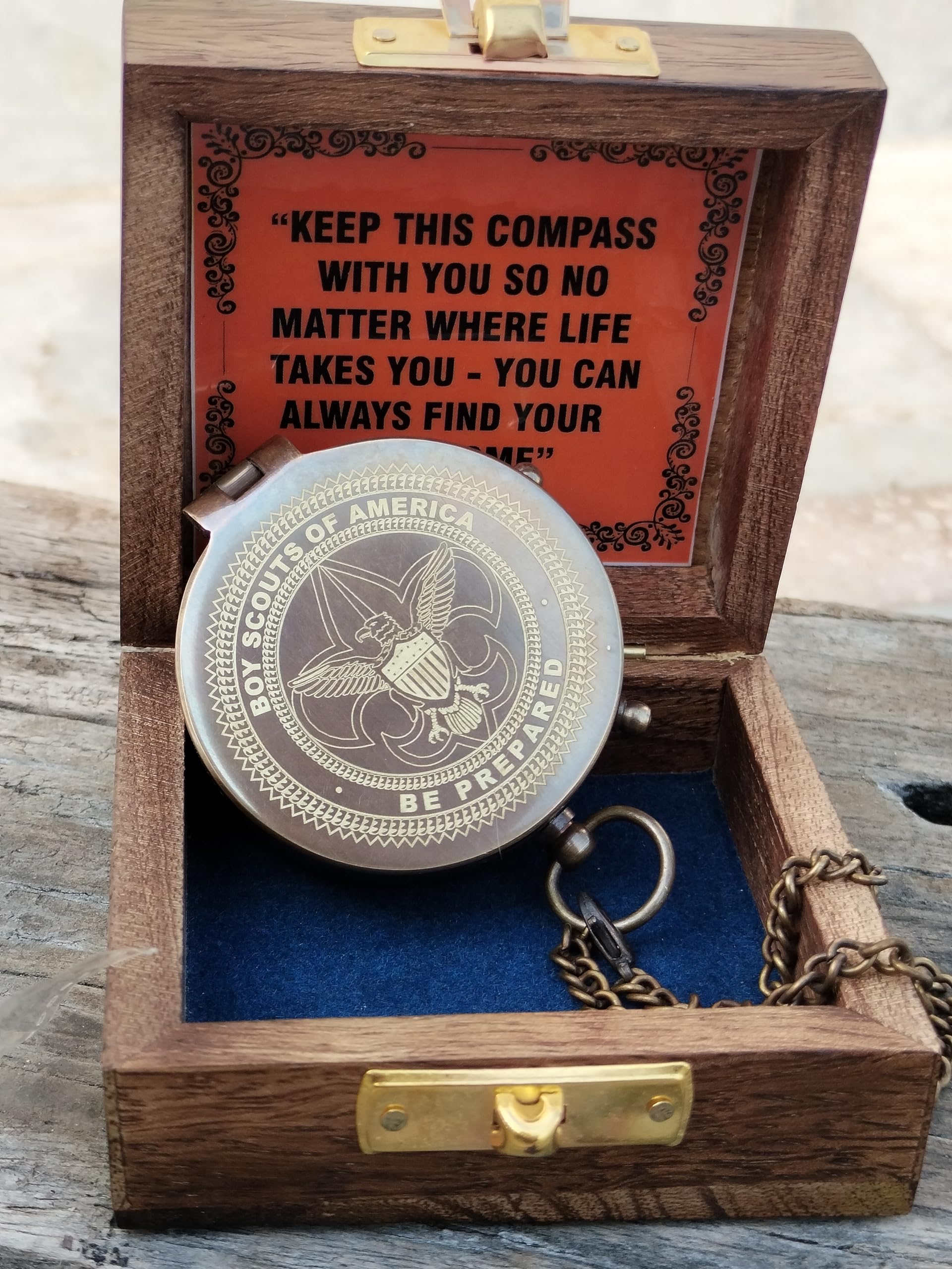 SAYRA NAUTICALSS Personalized Brass Compass | Vintage Brass BOY Scout Oath Compass Personalized Compass with Woooden Box