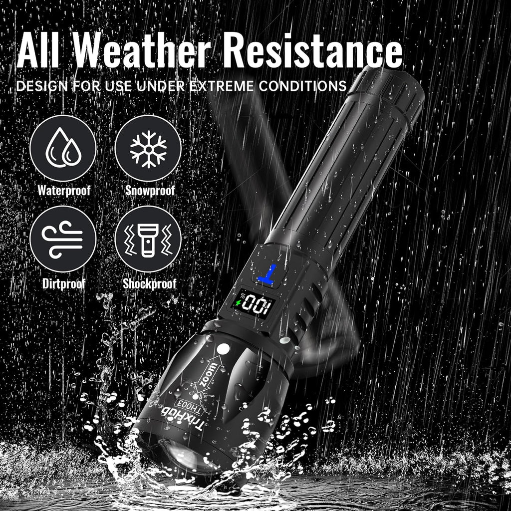 TrixHub Rechargeable Flashlights - 99,000 High Lumens | 5-Mode Tactical LED Light with LCD Display, 2-Pack