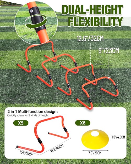 Lineslife Adjustable Agility Hurdles - Portable Speed Training Equipment with 4 Height Options for Athletes & Kids