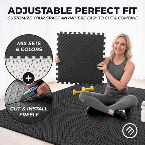 Bemaxx Gym Mats Set - 12 Pcs Interlocking EVA Foam Tiles for Home Workout | 48 Sqft Protective Flooring