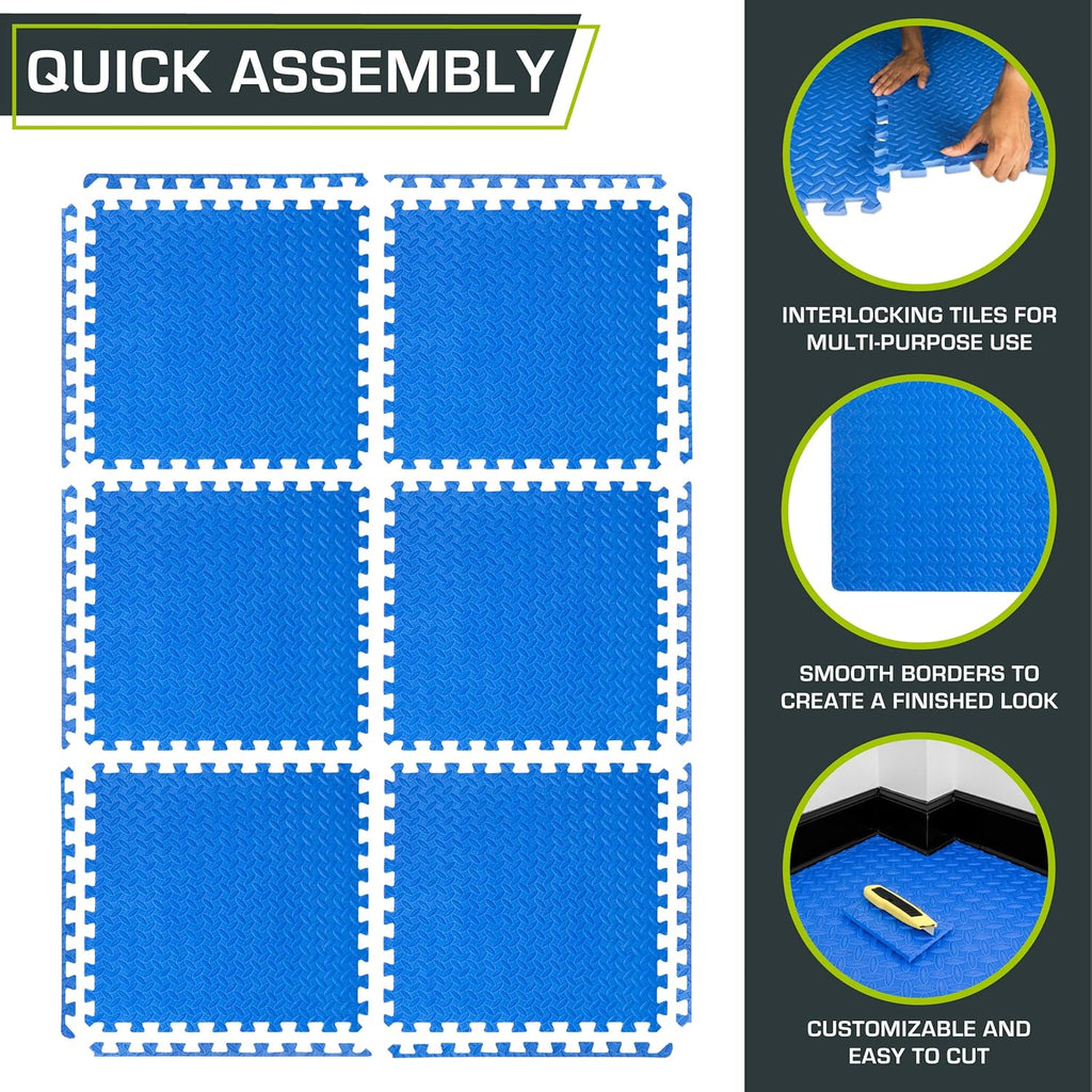 ProsourceFit Puzzle Exercise Mat - EVA Interlocking Foam Tiles for Home Gym | Blue, 24" x 24" x ½" - 6 Tiles