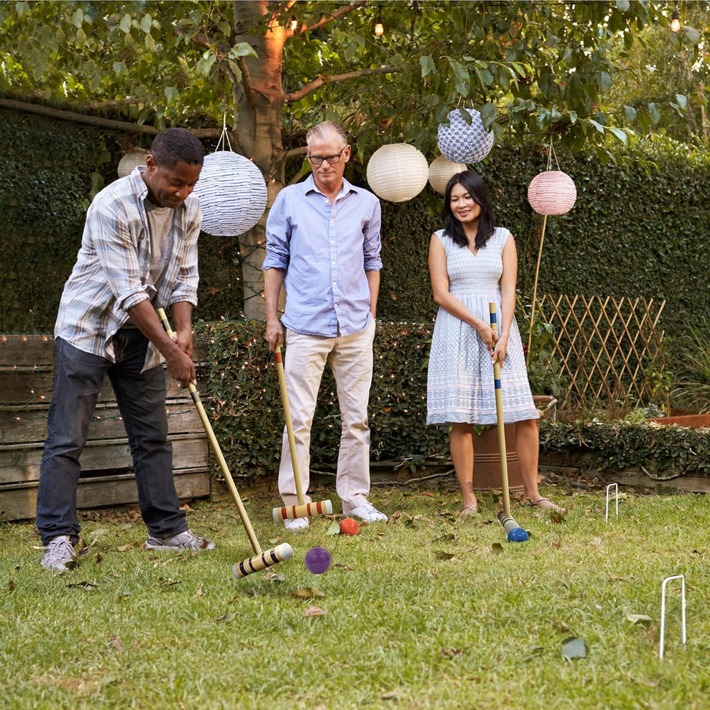 Ropoda 35-Inch Croquet Set - Updated Six-Player Design with Wooden Mallets & Colorful Balls | Ideal for Lawn, Backyard & Park Fun