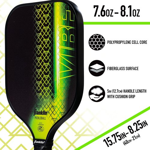 Franklin Sports Pickleball Paddle - Vibe Polypropylene Core Racket - Official USA Pickleball (USAPA) Approved Paddle - Lightweight Pro Racket - Green - 13mm Thick Core