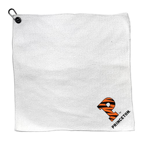 Team Golf NCAA Princeton Microfiber Towel - 15" X 15" (White) with Carabiner Clip, Premium Microfiber with Deep Waffle Pockets - Superior Water Absorption and Quick Dry Golf Cleaning Towel