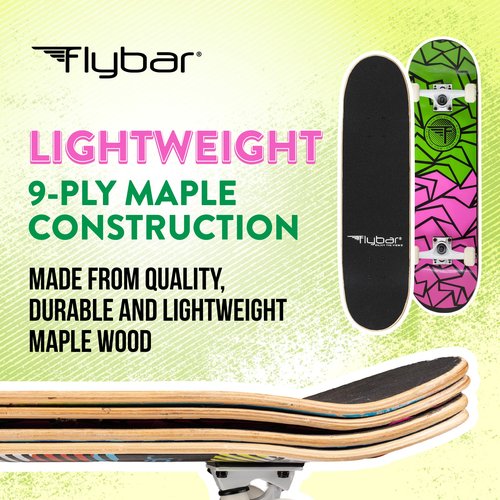 Flybar 31" Complete Skateboard for Beginners – Maple Deck, Double Kick, Lightweight & Non-Slip, for Boys and Girls, Ages 6 and Up