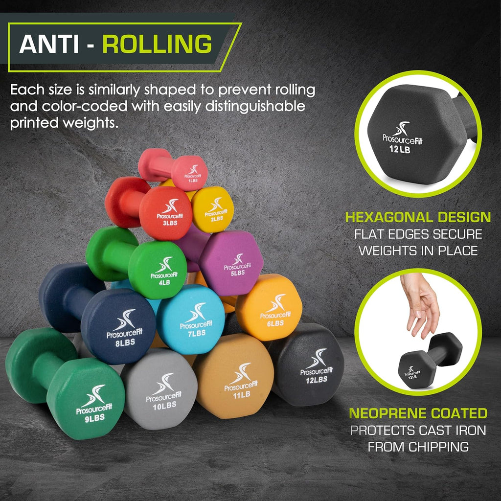 ProsourceFit Neoprene Dumbbells - Non-Slip Grip for Enhanced Comfort | Various Weights Available