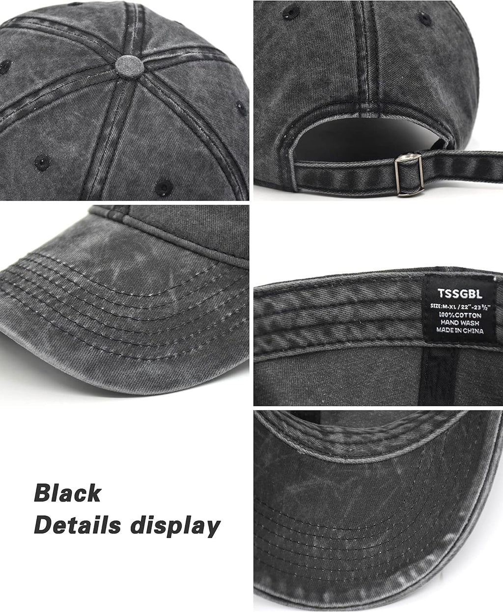 TSSGBL Vintage Cotton Baseball Cap - Unstructured, Adjustable Distressed Dad Hat for Men & Women | Small - XXL