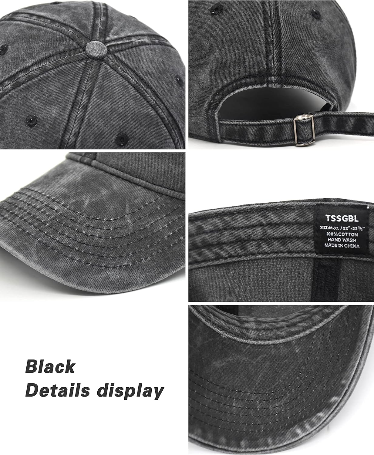 TSSGBL Vintage Cotton Baseball Cap - Unstructured, Adjustable Distressed Dad Hat for Men & Women | Small - XXL