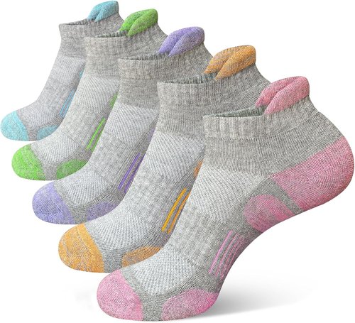 Heyoboy Women's Athletic Running Socks - Thick Cushioned Anti-Blister Wicking Ankle Socks | 5 Pairs